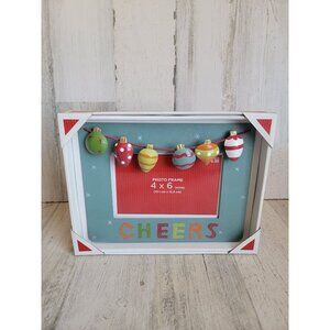 Holiday Xmas 4x6 photo frame cheers string light bulb